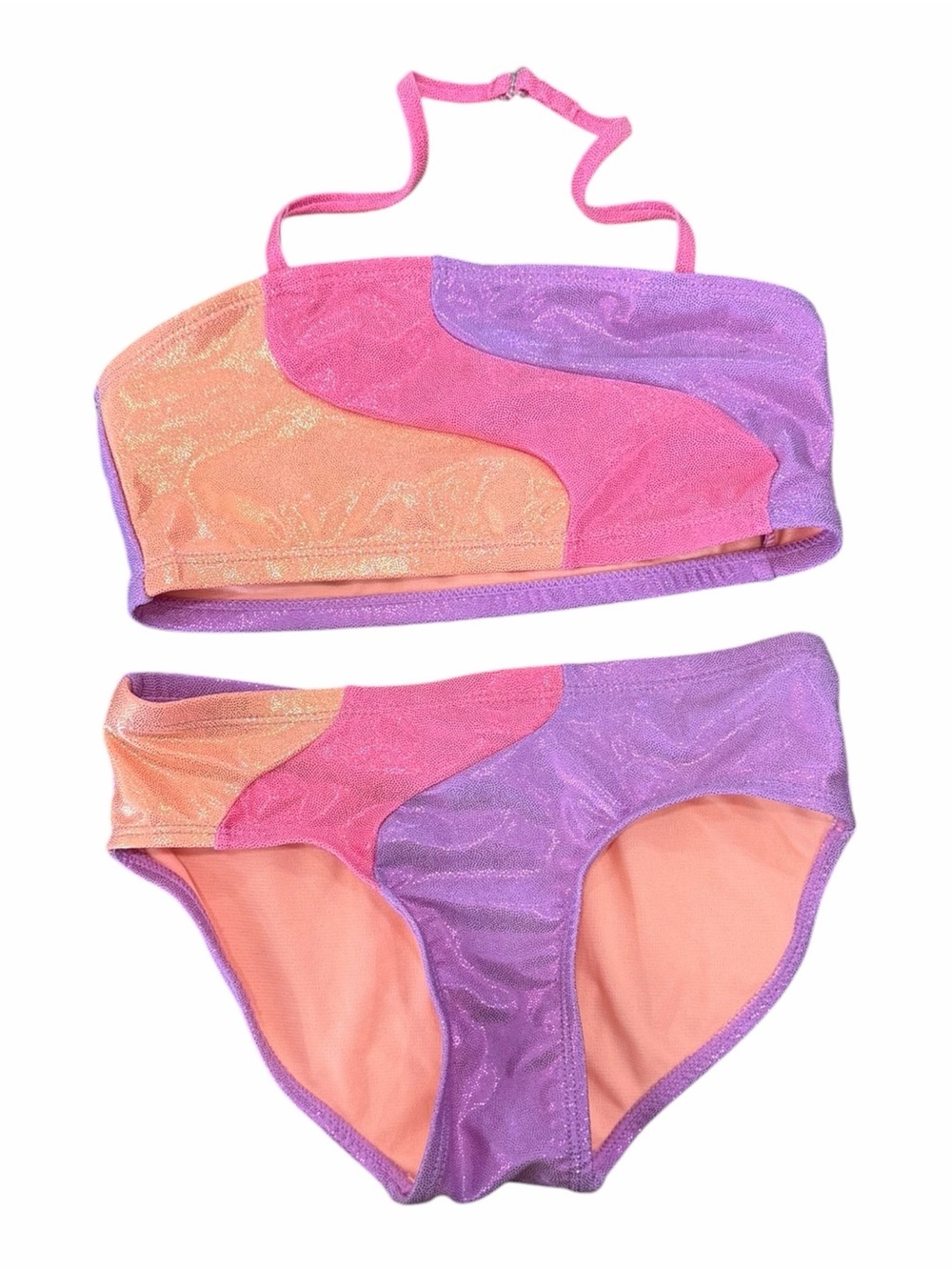 Justice Colorblock Shimmery Bikini Set in Purple, Pink & Peach 7/8